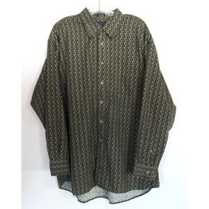 Andrew Fezza NY Ultra Feel Mens Shirt Long Sleeve Button Down Olive Geometric XL